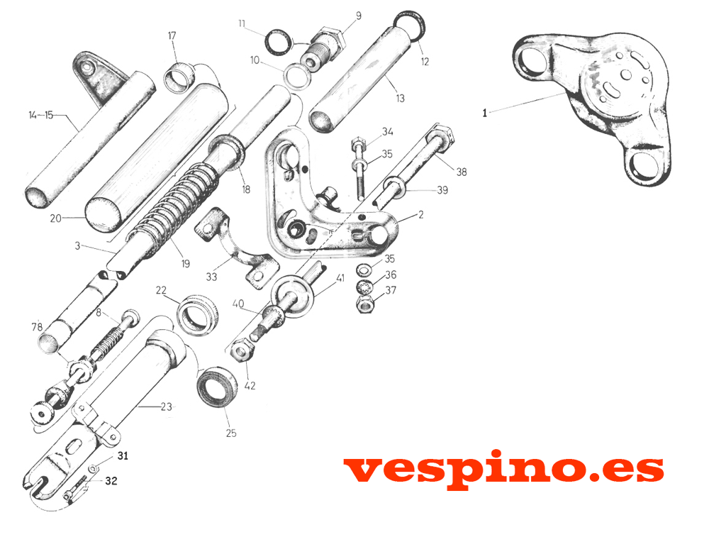 Vespino. Horquilla modelo 2. Despiece